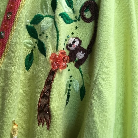 Unique cardigan set-monkeys, bananas, palm, trees! - Picture 2 of 8